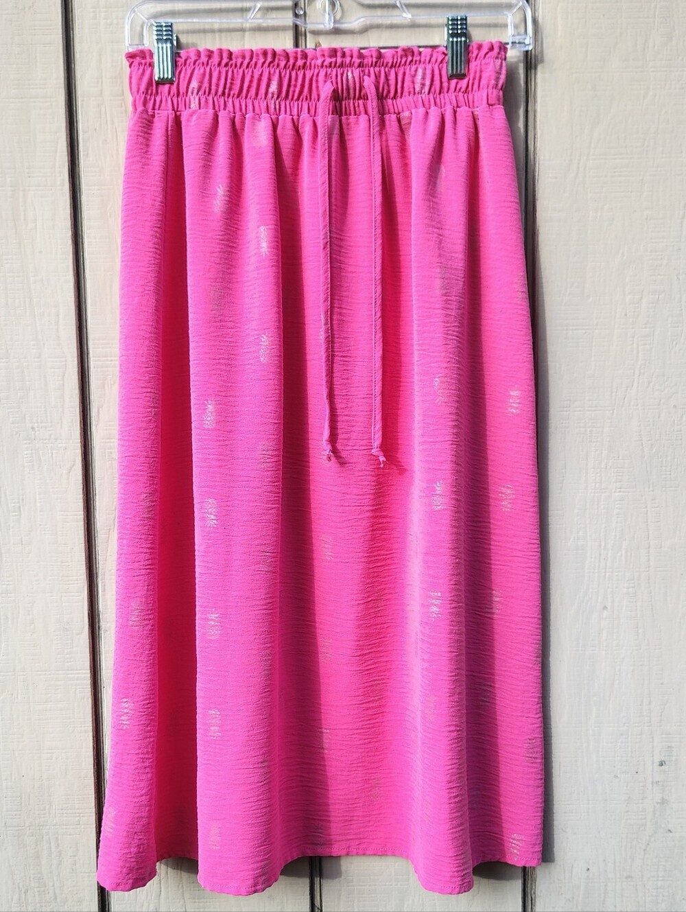 Messini Women’s Midi Skirt Pink Silver Metallic Pineapple Elastic-Waist Faux Tie